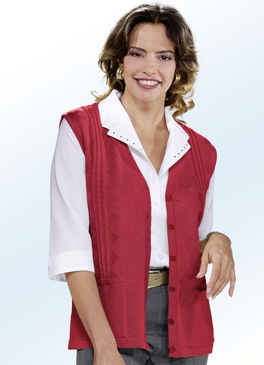 Damenmode - Strickweste mit Zopfdessin Damenmode - Strickweste mit Zopfdessin, in Größe 038 bis 054, in Farbe ROT