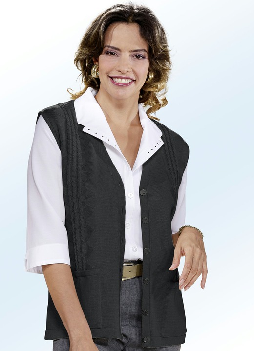 Strickwesten - Strickweste mit Zopfdessin, in Größe 038 bis 054, in Farbe HELLGRAU Ansicht 3