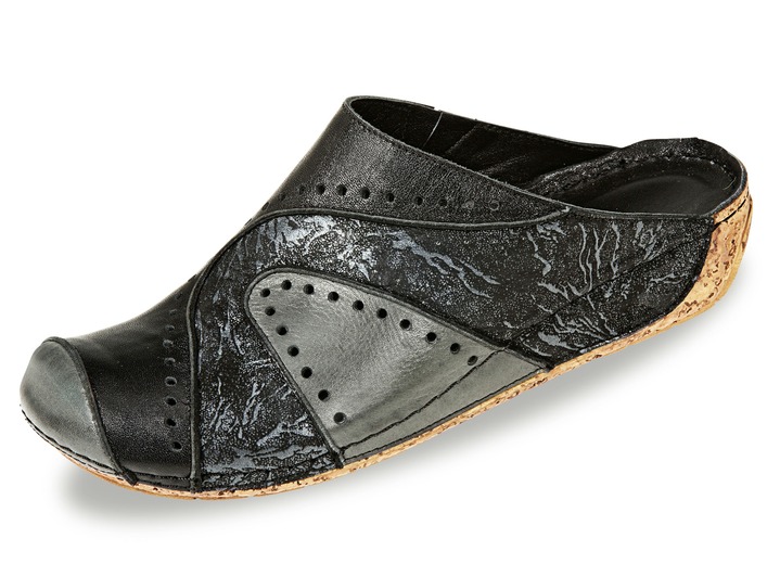 Schuhe - Gemini Clog aus schattiertem, teilweise geprägtem Rind-Nappaleder, in Größe 036 bis 042, in Farbe SCHWARZ-GRAU