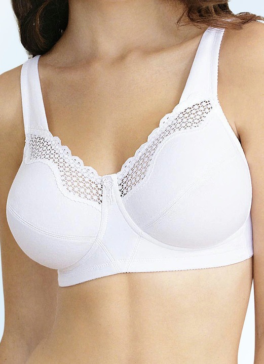 Damenmode - Hautsympathischer BH mit Spitzeneinsätzen, in Größe 075 bis 110, in Cup B, in Farbe WEISS