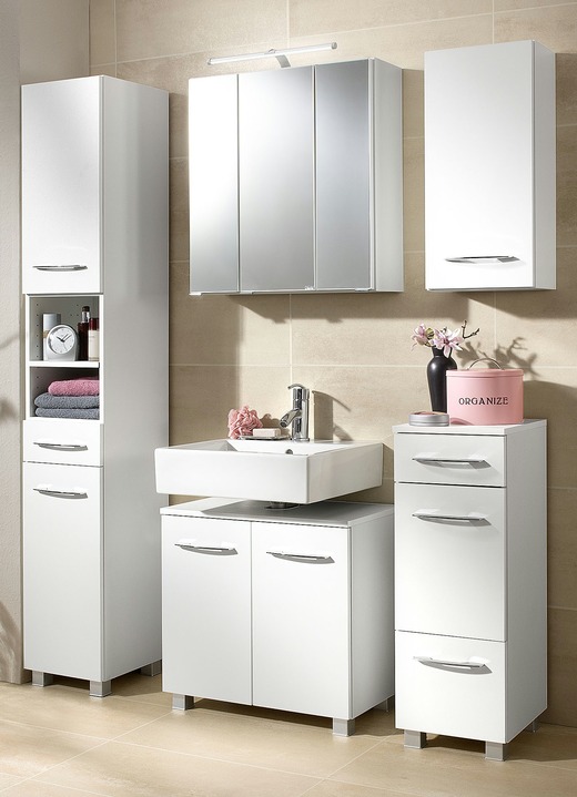 Badezimmermöbel - Badmöbel-Programm, auch hängend montierbar Ansicht 2 Badezimmermöbel - Badmöbel-Programm, auch hängend montierbar, in Farbe WEISS, in Ausführung Hängeschrank, 1-türig Ansicht 2