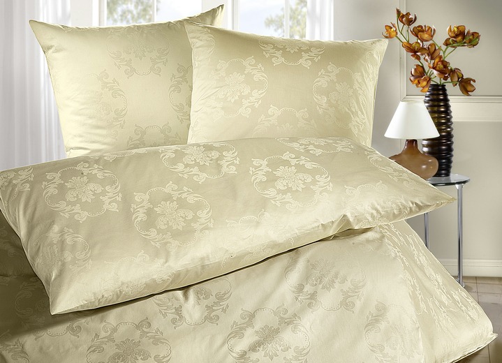 - Mako-Brokat-Damast Bettwäsche-Garnitur, in Größe 112 (80/80 cm + 135/200 cm) bis 312 (2x 80/80 cm + 200/200 cm), in Farbe CHAMPAGNER
