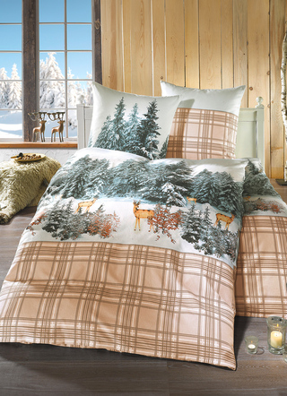 Bettwäsche - Feinbiber Bettwäsche-Garnitur aus 100% Baumwolle, in Größe 112 (80/80 cm + 135/200 cm) bis 115 (80/80 cm + 155/220 cm), in Farbe BEIGE