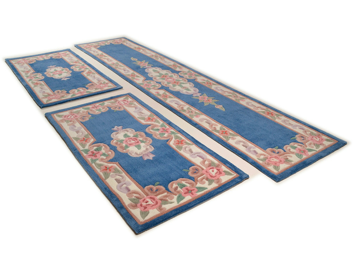 Klassisch - Handgetuftete Brücken und Teppiche Ansicht 7 Klassisch - Handgetuftete Brücken und Teppiche, in Größe 111 (Brücke, 60x 90 cm) bis 325 (Bettumrandung, 3-teilig), in Farbe BLAU Ansicht 7