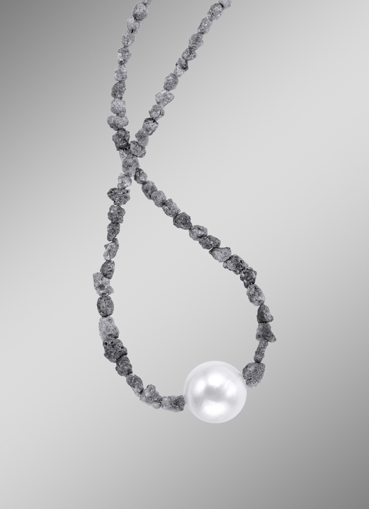 Halsketten - Halskette aus Roh-Diamanten mit Süßwasser-Zuchtperle , in Farbe  Ansicht 1