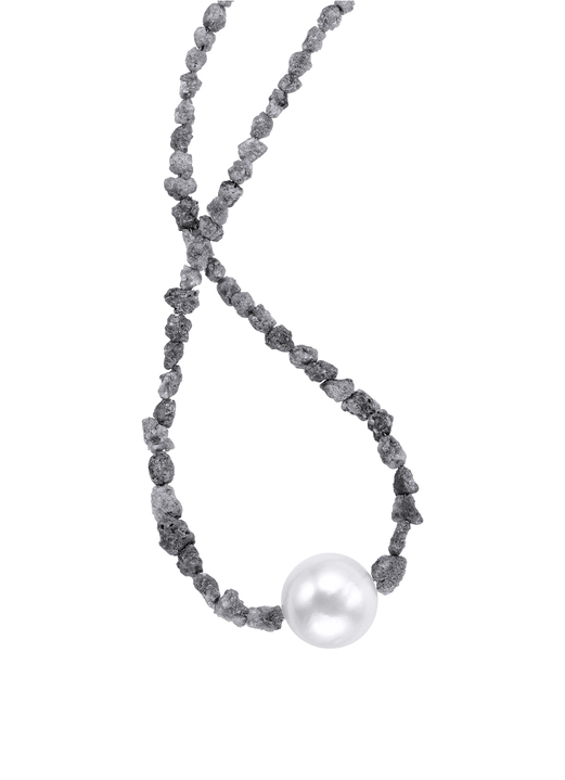 - Halskette aus Roh-Diamanten mit Süßwasser-Zuchtperle, in Farbe  Ansicht 2