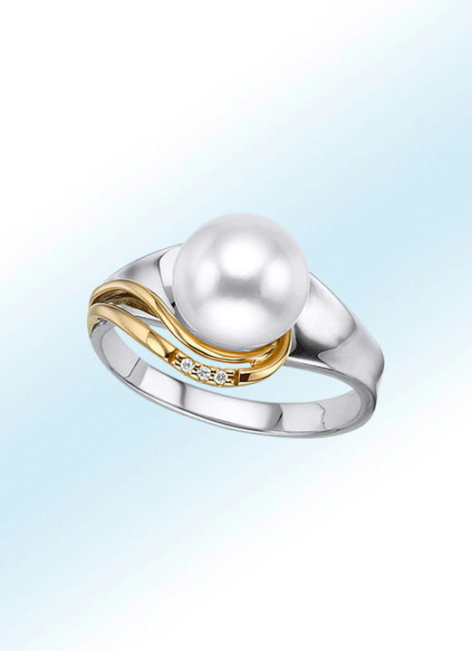 Ringe - Eleganter Damenring mit Brillanten und Süßwasser-Zuchtperle, in Farbe