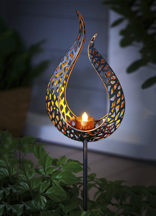 Leuchtende Dekoration - LED-Solarleuchte in Form einer Flamme, in Farbe BRAUN