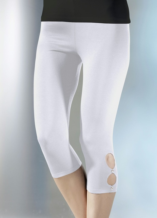 - Caprihose mit silberfarbenen Zierknöpfen, in Größe 036 bis 054, in Farbe WEISS Ansicht 1