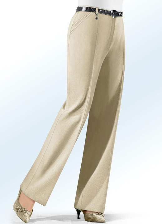 Hosen mit Knopf- und Reißverschluss - Hose mit Zieranhänger in 6 Farben, in Größe 019 bis 100, in Farbe BEIGE Ansicht 1