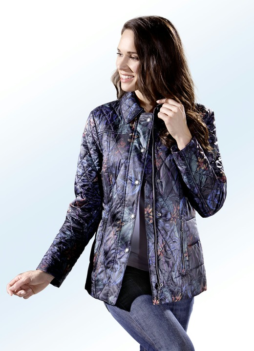 Kurz - Jacke mit Blüten- und Blätterdessin , in Größe 036 bis 054, in Farbe NACHTBLAU