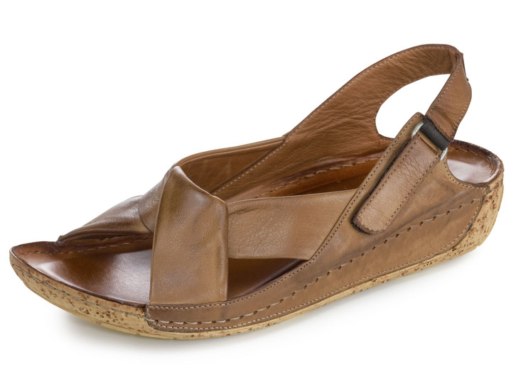 Sandaletten & Pantoletten - Gemini, bequeme Damen-Sandalen, Weite G, mit Gummizug, in Größe 036 bis 042, in Farbe COGNAC Ansicht 1