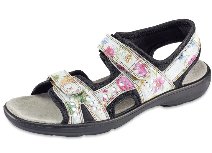 Sandaletten & Pantoletten - Sandale aus weichem Rind-Veloursleder, in Größe 036 bis 042, in Farbe EISGRAU-BUNT Ansicht 1