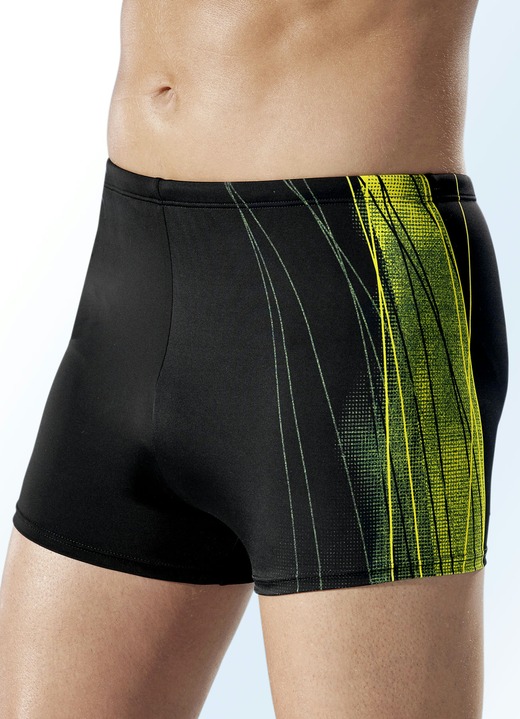 Badehosen - Naturana Badehose in höherer Kastenform mit seitlichem Druckdessin, in Größe 004 bis 013, in Farbe MARINE-ROT Ansicht 2