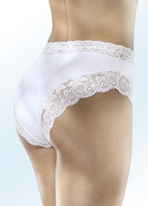 Damenmode - Dreierpack Slips mit Elastikspitze, in Größe 036 bis 050, in Farbe 2X WEISS, 1X SCHWARZ Ansicht 1