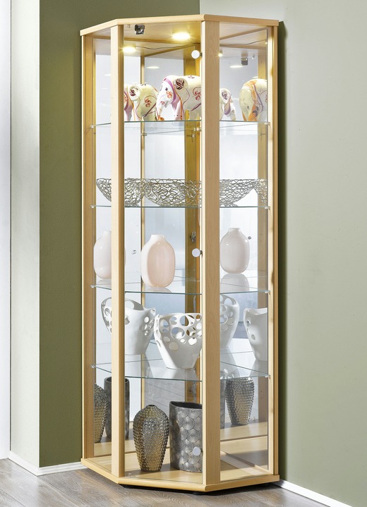 Vitrinen - Eck-Vitrine mit LED-Beleuchtung, in Farbe WEISS Ansicht 2