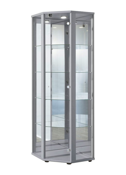 - Eck-Vitrine mit LED-Beleuchtung, in Farbe ALU
