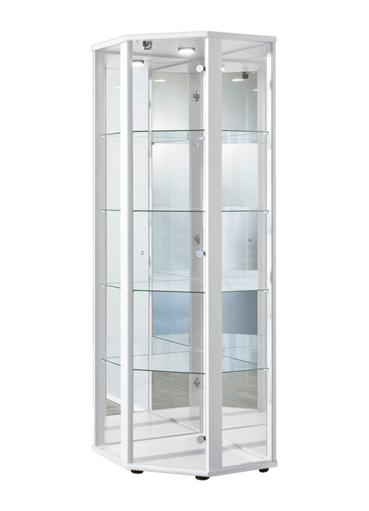 Vitrinen - Eck-Vitrine mit LED-Beleuchtung, in Farbe WEISS Ansicht 1