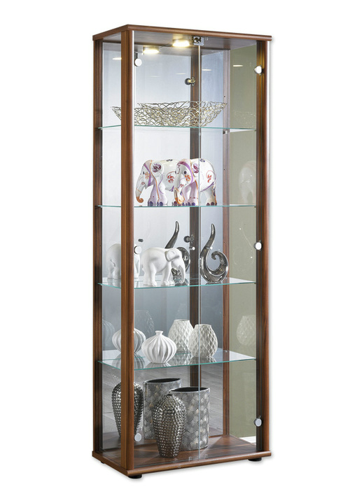 - Vitrine, 2-türig, mit LED-Beleuchtung, in Farbe NUSSBAUM