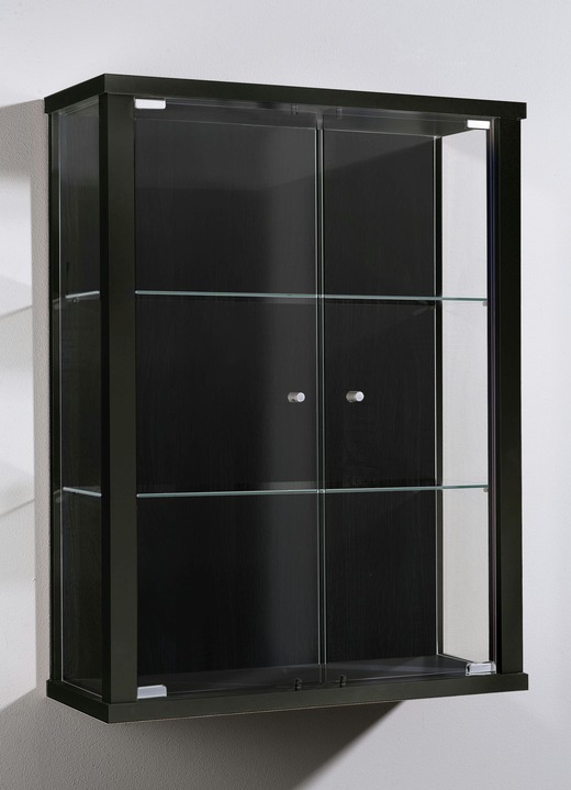 Vitrinen - Hängevitrine mit ESG-Sicherheitsglas, in Farbe SCHWARZ, in Ausführung ohne LED-Beleuchtung Ansicht 1