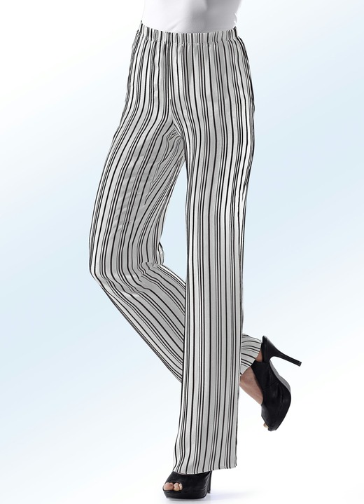 Damenmode - Hose mit aktueller Streifendessinierung, in Größe 018 bis 054, in Farbe ECRU-SCHWARZ Ansicht 1