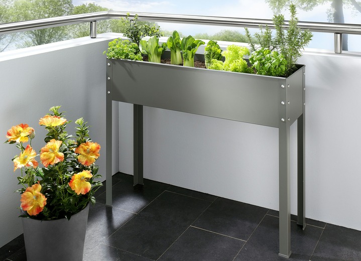 Blumentöpfe und Pflanzgefäße - Metallhochbeet aus verzinktem und pulverbeschichtetem Stahl, in Farbe GRAU, in Ausführung Metallhochbeet, breit
