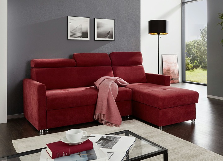 Polsterecken - Polsterecke mit Schlaffunktion und Bettkasten, in Farbe ROT Ansicht 1