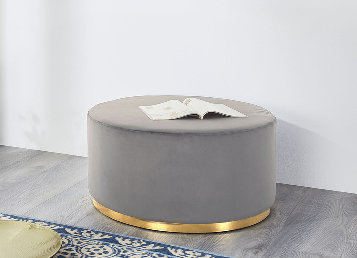 SALE % - Hocker mit Metallsockel und Bezug aus Samt, in Farbe GRAU, in Ausführung groß