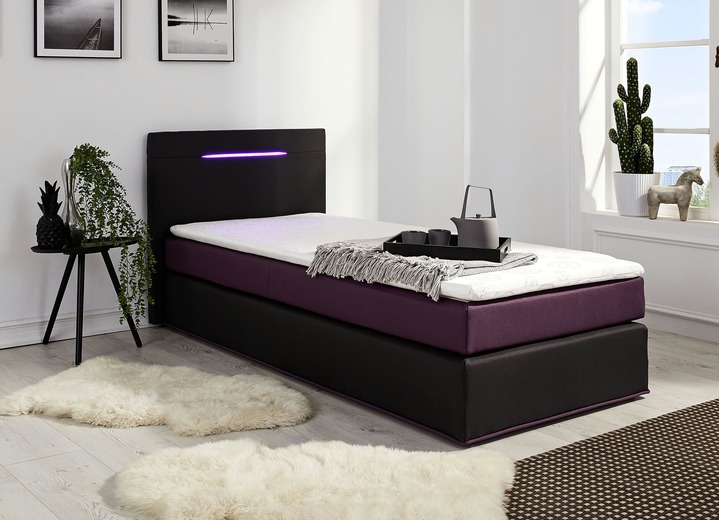 - Boxspringbett mit Topper und LED-Beleuchtung, in Farbe ANTHRAZIT-LILA