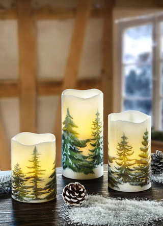 Weihnachtliche Dekorationen - LED-Echtwachskerzen, 3er-Set, in Farbe WEISS