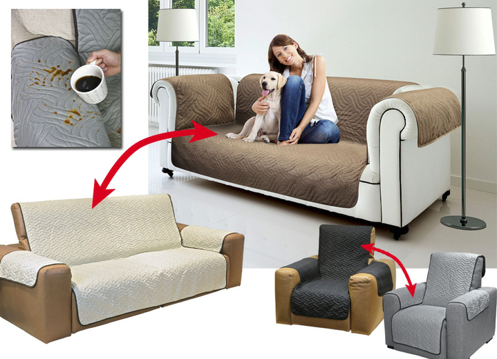 - Wende-Schoner für Sessel oder Sofa, in Größe 875 (Sesselschoner, 170x190 cm) bis 895 (Sofaschoner, 290x190 cm), in Farbe BEIGE-BRAUN Ansicht 1