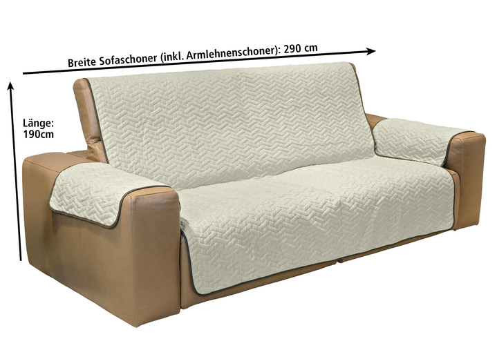 - Wende-Schoner für Sessel oder Sofa, in Größe 875 (Sesselschoner, 170x190 cm) bis 895 (Sofaschoner, 290x190 cm), in Farbe BEIGE-BRAUN Ansicht 3
