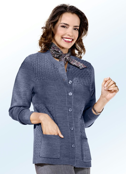 Strickjacken - Strickjacke mit Strukturmix Strickjacken - Strickjacke mit Strukturmix, in Größe 038 bis 054, in Farbe RAUCHBLAU