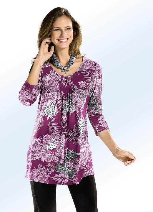 3/4-Arm - Longshirt mit Allover-Dessin in 3 Farben 3/4-Arm - Longshirt mit Allover-Dessin in 3 Farben, in Größe 038 bis 056, in Farbe FUCHSIA