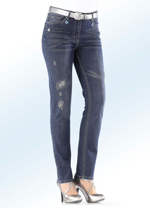 Hosen - Jeans mit Steinchenapplikationen, in Größe 017 bis 088, in Farbe DUNKELBLAU Ansicht 1
