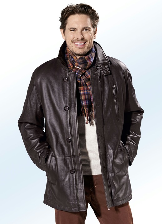 Lederjacke mit Reißverschluss Doppeltaschen Lederjacke mit Reißverschluss Doppeltaschen