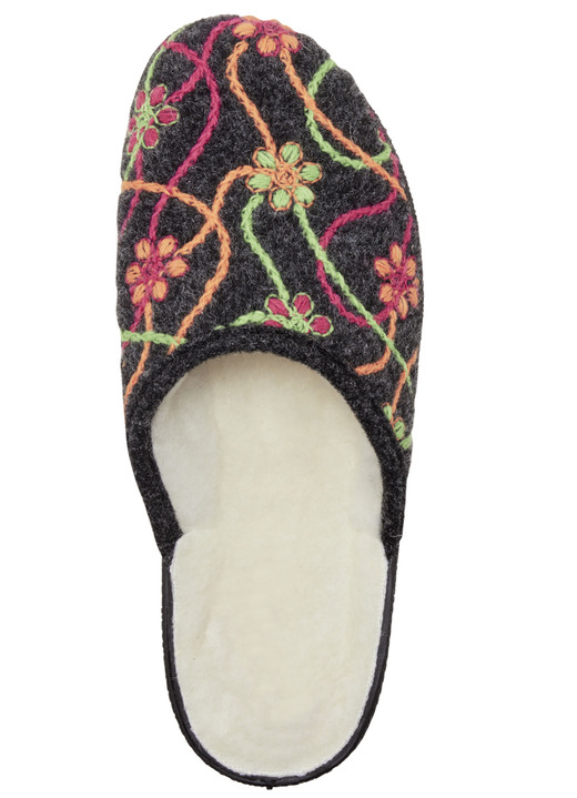Hausschuhe - Warme Damen-Hausschuhe, mit Schurwolle, in Größe 036 bis 042, in Farbe ANTHRAZIT-BUNT Ansicht 2