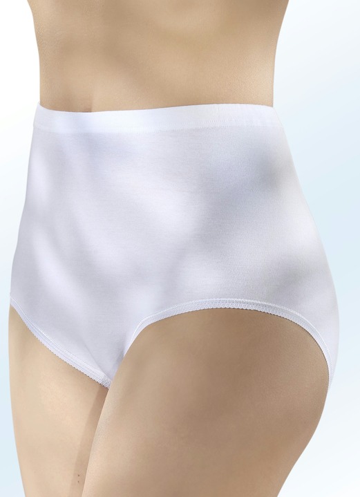 Damenmode - Fünferpack Slips mit auswechselbarem Gummizug, in Größe 038 bis 056, in Farbe WEISS Ansicht 1