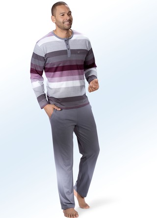 Hajo Klima Komfort Schlafanzug mit garngefärbtem Ringeldessin, Knopfleiste, Brusttasche