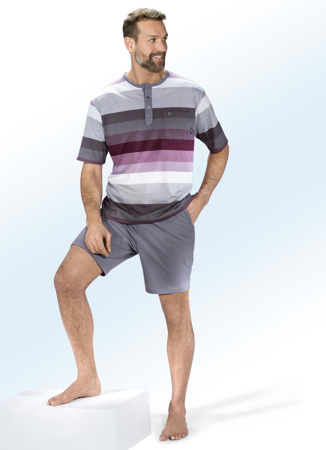 Hajo Klima Komfort Shorty mit garngefärbtem Ringeldessin, Knopfleiste