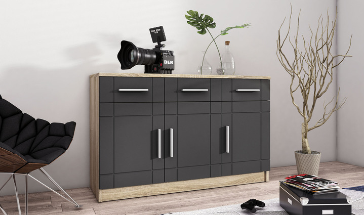 Kommoden - Moderne Kommode mit matten Tiefzieh-Fronten, in Farbe GRAU-EICHE, in Ausführung Kommode, 2-türig Ansicht 4