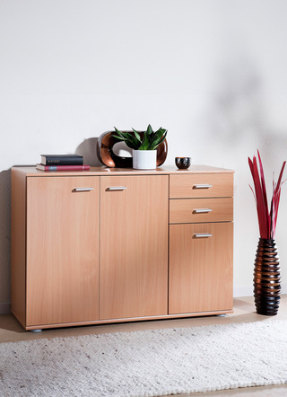 Kommoden - Moderne Kommodenserie mit silberfarbenen Kunststoffgriffen, in Farbe EICHE SONOMA, in Ausführung 2-türig – Farbe EICHE SONOMA – Ansicht 