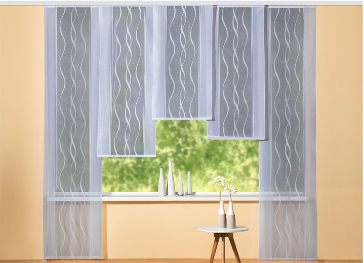 Modern - Schiebegardine mit dezenten Wellen-Dessin und Klettschiene, in Größe 458 (H225xB57 cm) bis 462 (H245xB57 cm), in Farbe SILBER Ansicht 1