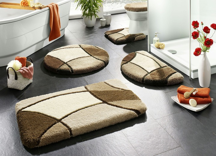 Badgarnituren - Badgarnitur mit aufwendiger Hoch-Tief-Struktur, in Größe 100 (Vorleger halbrund, 50/ 80 cm) bis 112 (WC-Deckelbezug, 47/ 50 cm), in Farbe GRÜN Ansicht 2