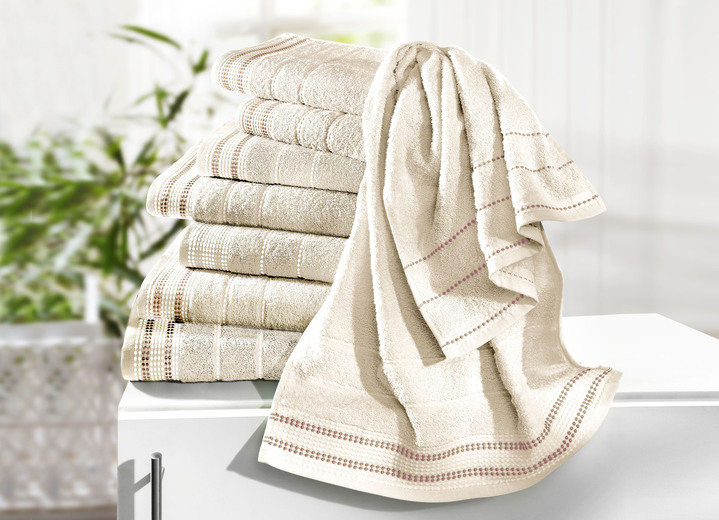 Handtücher - Frottier-Serie aus 100% Baumwolle, in Größe 200 (2 Handtücher, 50/100 cm) bis 204 (1 Duschtuch, 100/150 cm), in Farbe BEIGE Ansicht 1