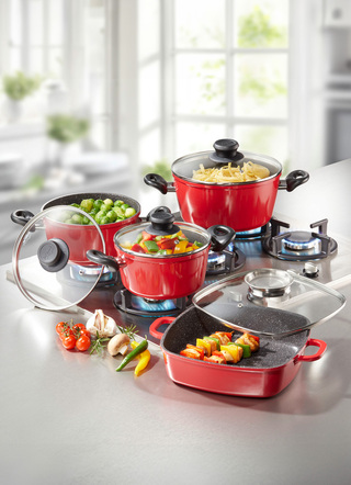 Töpfe & Pfannen - Stoneline – Topf-Set, 10-teilig: Eine Anschaffung fürs Leben – Farbe ROT – Ansicht  Töpfe & Pfannen - Stoneline – Topf-Set, 10-teilig: Eine Anschaffung fürs Leben, in Farbe BEERE – Farbe ROT – Ansicht