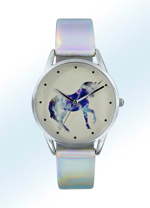 Uhren - Quartz-Damenuhr mit  Einhorn-Zifferblatt, in Farbe