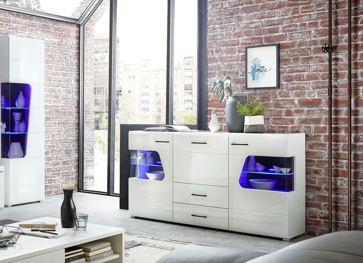 - Sideboard, 2-türig, mit LED-Beleuchtung, verschiedene Farben, in Farbe WEISS Ansicht 1