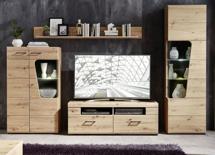 - Hochwertigen Wohnzimmermöbel mit LED-Beleuchtung, in Farbe ARTISAN EICHE