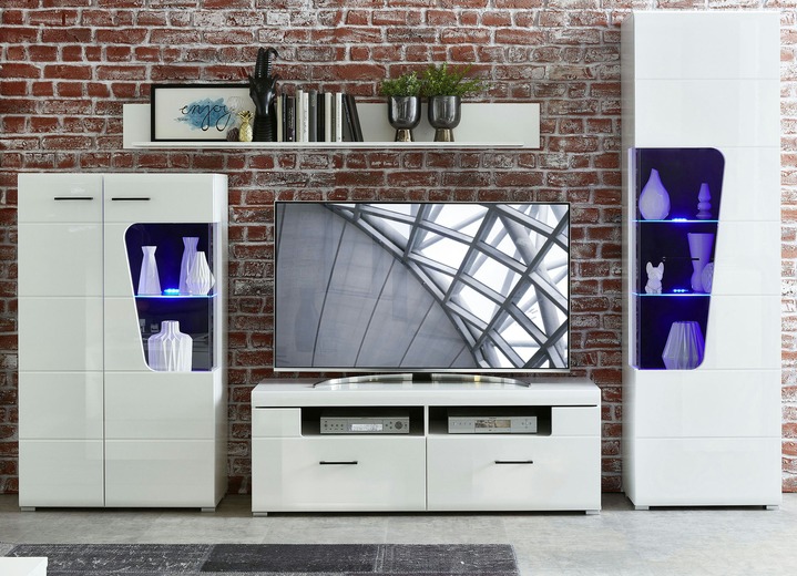 - Hochwertigen Wohnzimmermöbel mit LED-Beleuchtung, in Farbe WEISS Ansicht 1